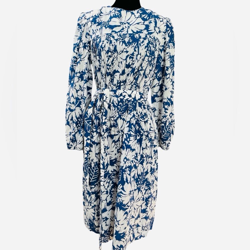 Vintage Star of Siam by Jeanoel Haxo Dress Size 10 Blue Floral Cotton Pleated